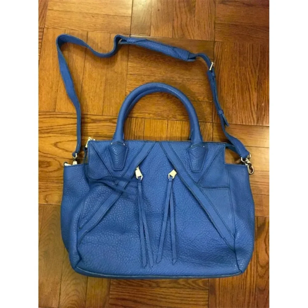 Christopher Kon Blue Pebbled Leather Satchel Bag with Dust Bag